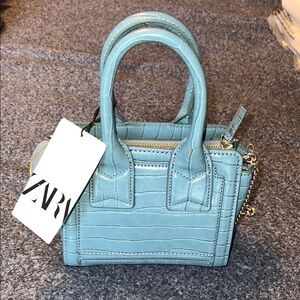 Zara Blue Mini Bag with Architectural Design